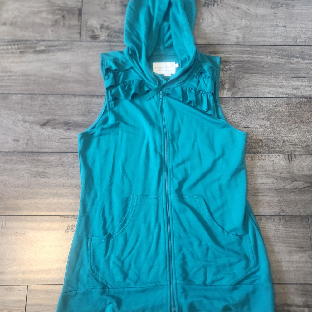 Evy's Tree Teal Sleeveless Hoodie Top